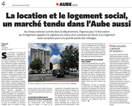 L’ADIL de l’Aube dans L’Est Éclair : un éclairage sur la tension du marché du logement