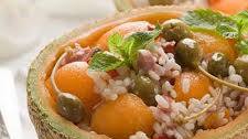 Riz au melon, jambon et câpres .