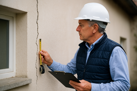 Fissures et affaissements Analyse de fissures sur murs, façades ou dalles. Recherche des causes : terrain, structure, ancrage.