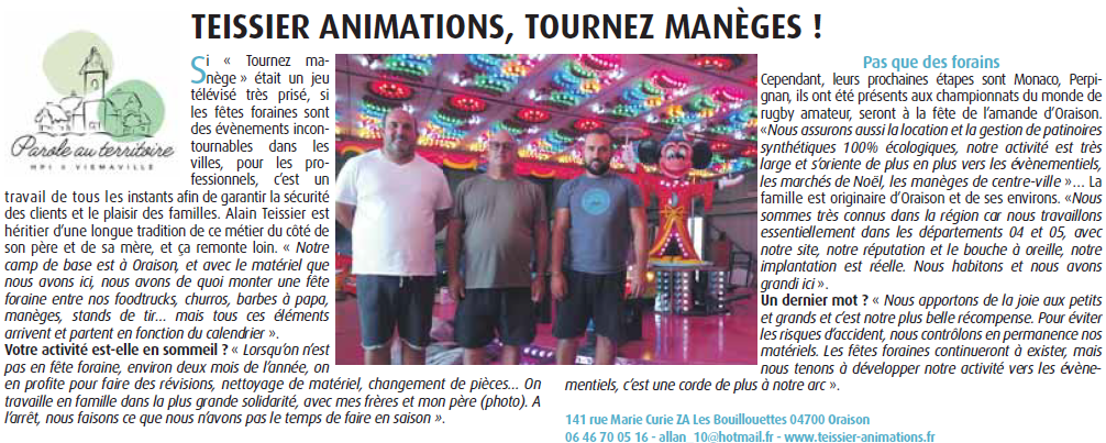 Parution dans le journal Haute-Provence Info (HPI) en octobre 2023