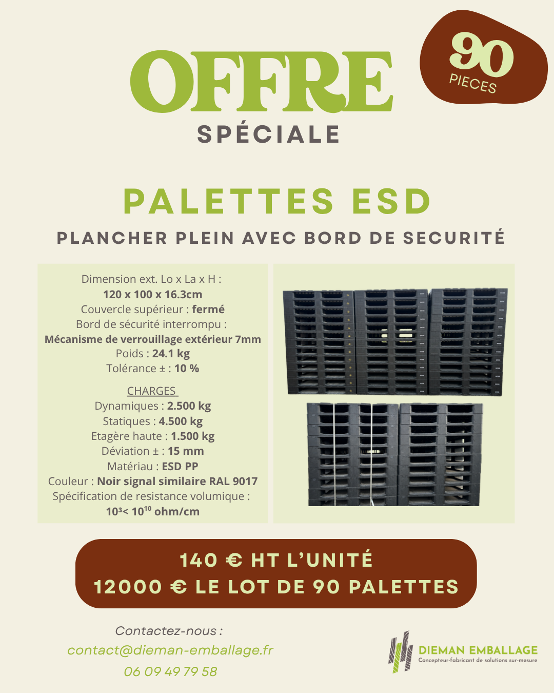 OFFRE SPÉCIALE : 90 palettes ESD à plancher plein disponibles !