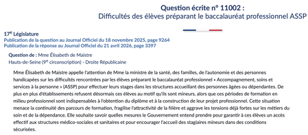 Difficultés des élèves préparant le baccalauréat professionnel ASSP