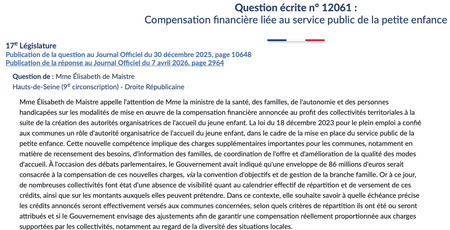 Compensation financière liée au service public de la petite enfance