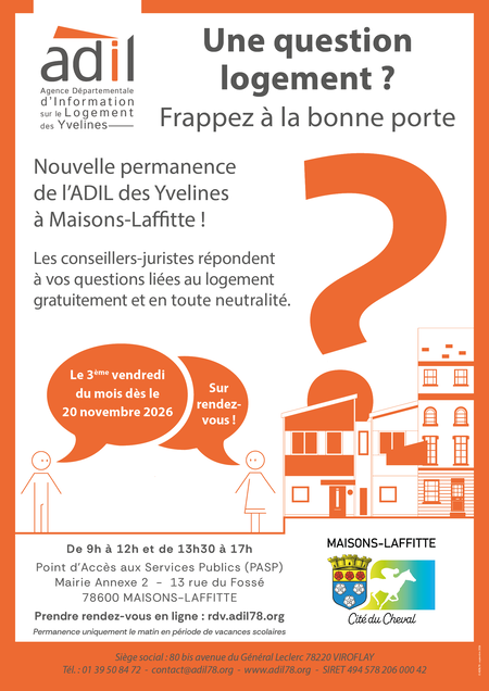 Nouvelle permanence de l'ADIL78 à Maisons-Laffitte