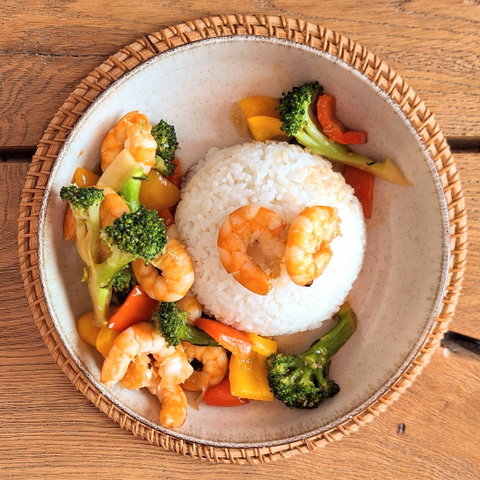 Tom Xao Ot Dalat, Quoi de plus équilibré qu'un sauté de crevettes accompagné de poivrons et brocolis.