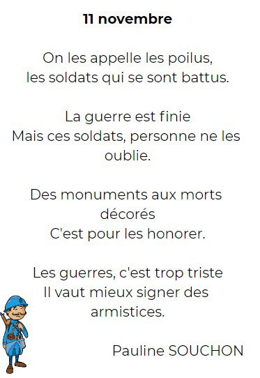 Thème 11 novembre. Poésie que j’ai inventée pour expliquer ce jour férié. 11-novembre