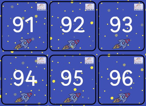 Jeu de bataille de 1 à 100 pour les CP. Mêmes règles que pour les maternelles. Bataille-1à100-fusées