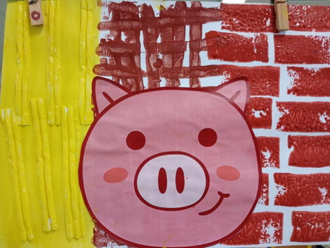 La maison des petits cochons ; On sépare la feuille en 3 : -un tiers est peint en jaune.