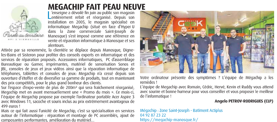 Parution dans la presse locale Haute Provence Info en août 2024