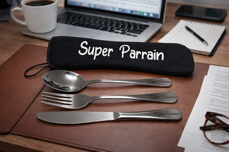 🍴 Ensemble couverts inox – Gravé Super Parrain 🍴
