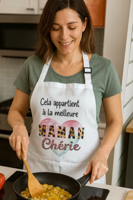 Tablier Blanc – “Cela appartient à la meilleure maman chérie”
