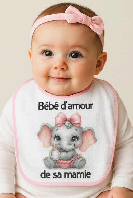 Bavoir rose "Bébé d’amour de sa mamie" 