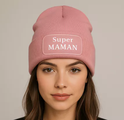 🧢 Bonnet femme – “Super Maman” 💪💖