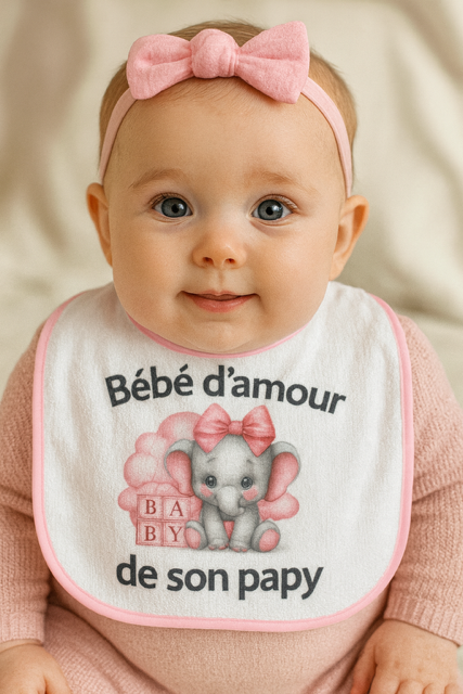 Bavoir rose  "Bébé  d'amour de son papy"