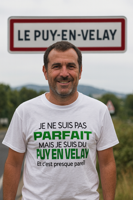 T-shirt homme – « Je ne suis pas parfait… mais je suis du Puy-en-Velay, c’est presque pareil » 🏔️😏