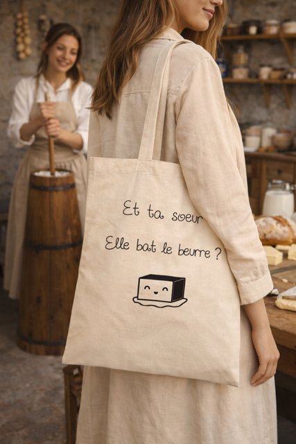 Tote bag – « Et ta sœur, elle bat le beurre ? »