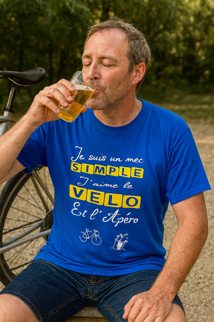 T-shirt homme « Je suis un mec simple » – Vélo, apéro, bonheur