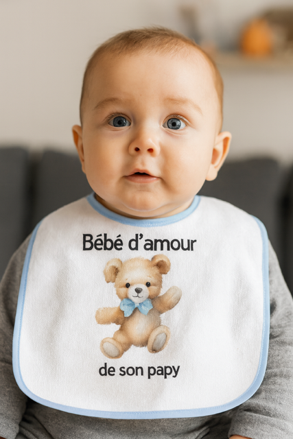 bavoir bébé bleu "Bébé à son papy" 