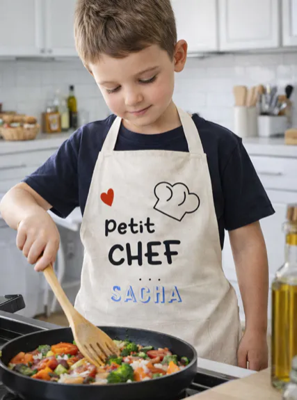 👨‍🍳 Tablier enfant personnalisé – « Petit Chef Sacha »