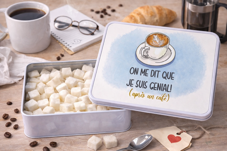 Boîte de rangement personnaliséé– “On me dit que je suis génial après mon café” ☕😄