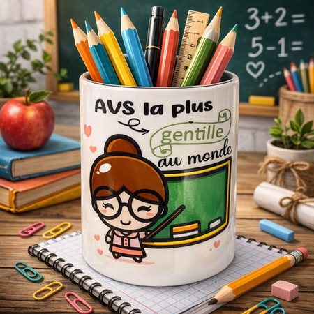 Pot à crayons – “AVS la plus gentille au monde” ✏️💖