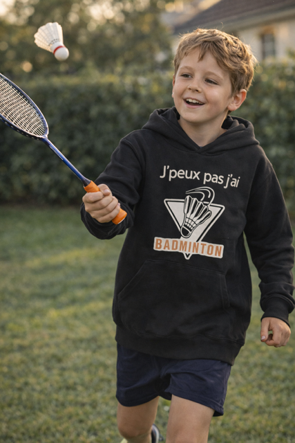  Sweat à capuche enfant – J’peux pas, j’ai badminton