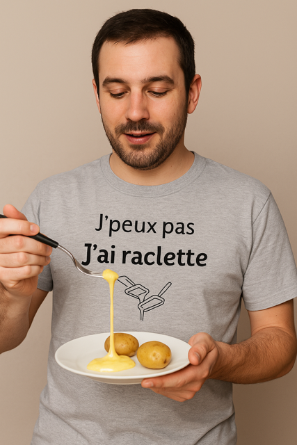🧀 T-shirt  homme « J’peux pas, j’ai raclette »