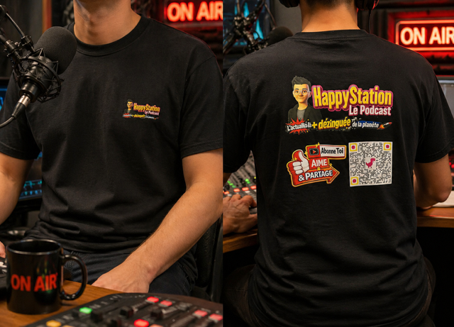 t -shirt noir logo devant et derriere +QR code