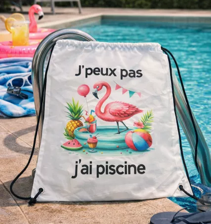 Sac à dos – J’peux pas, j’ai piscine 🦩dessin flamant rose 