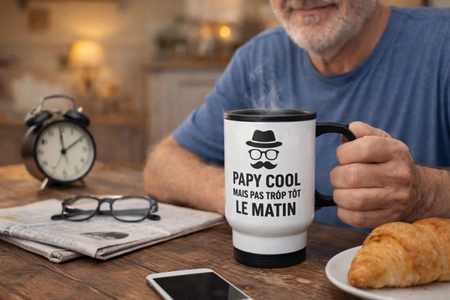 ☕ Tasse isotherme « Papy cool… mais pas trop tôt le matin »