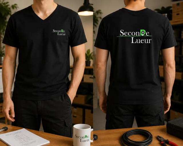 T-shirt homme noir col v personnalisé logo devant et derrière