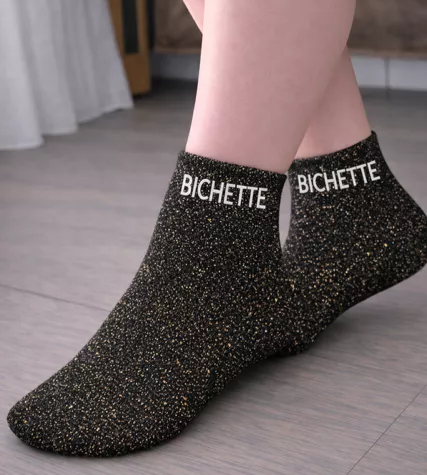 ✨ Chaussettes à paillettes Écrit Bichette ✨