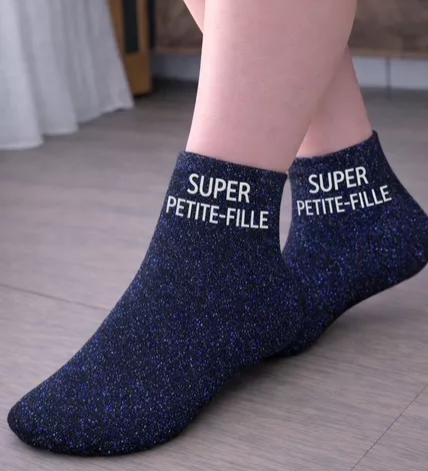  Chaussettes à paillettes « Super Petite Fille » – Mini taille, maxi pouvoirs ✨