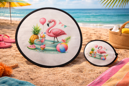 🌸 Éventail pliant – Flamant rose à la piscine
