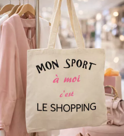 Tote Bag – “Mon sport à moi, c’est le shopping” 🛍️😄
