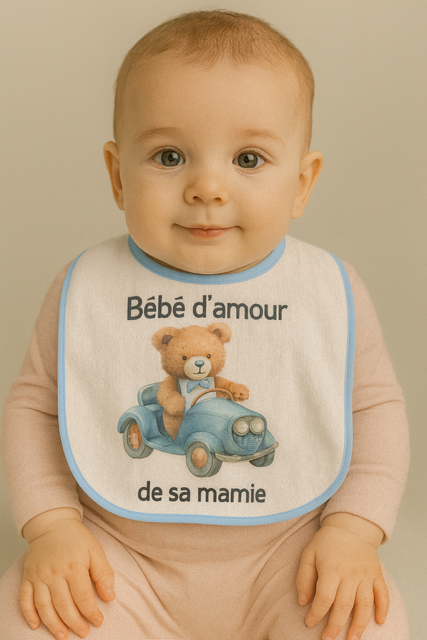 Bavoir bleu "Bébé d’amour de sa mamie" 