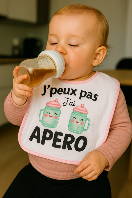 Bavoir  rose "J'peux pas, j'ai apéro" 
