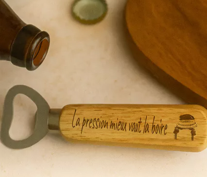 🍻 Décapsuleur en bois gravé « La pression Mieux vaut la boire ! »