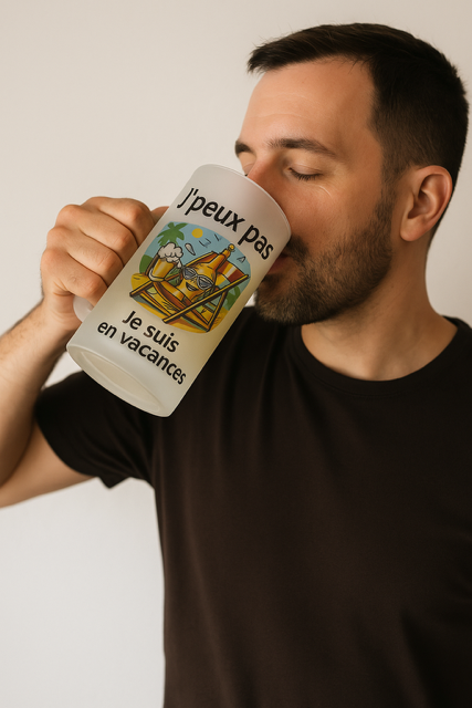 Chope à bière "J’peux pas, je suis en vacances" 
