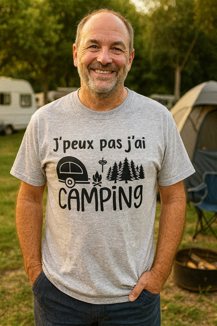  T-shirt Homme « J’peux pas, j’ai camping » – Priorité détente