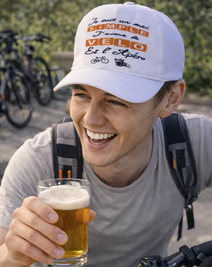 🧢 Casquette homme « Je suis un mec simple : j’aime le vélo et l’apéro »