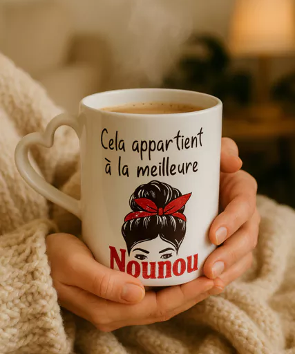 Mug anse cœur – Cela appartient à la meilleure nounou