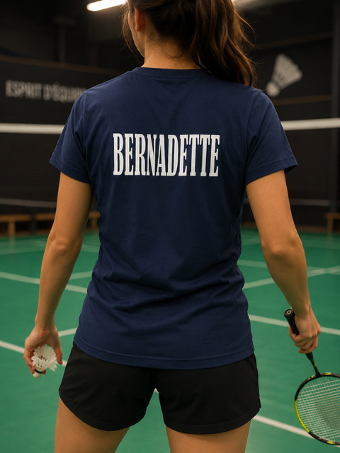 t shirt femme col v bleu marine personnalisé avec prénom
