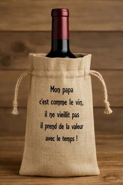 Sac à bouteille – “Mon papa c’est comme le vin : il ne vieillit pas, il prend de la valeur avec le temps” 🍷😄