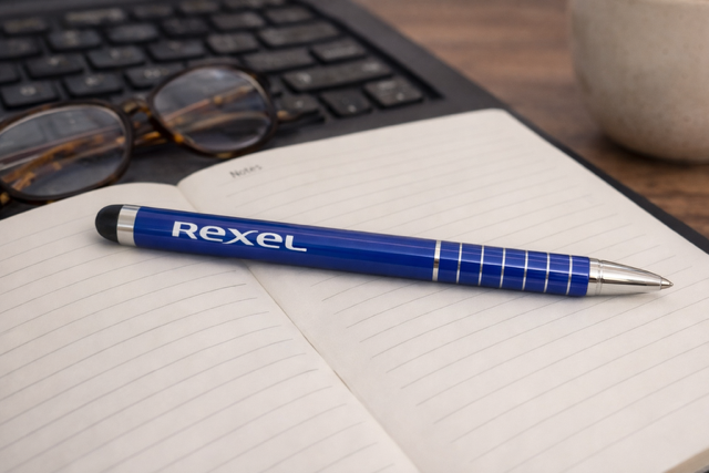 Stylo à mécanisme rotatif en aluminium encre bleue personnalisé avec logo