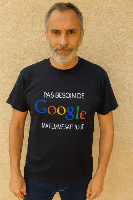 T-shirt homme-humour « Pas besoin de google ma femme sait tout »