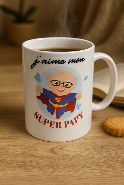 🦸‍♂️ Mug Blanc Mat – J’aime mon super papy 🦸‍♂️