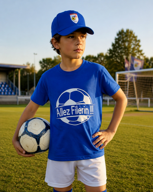 T-shirt bleu Royal enfant personnalisé logo devant + casquette enfant bleu royal personnalisé logo