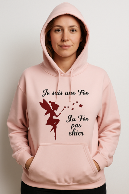 Sweat à capuche femme “Je suis une fée, la fée pas chier”