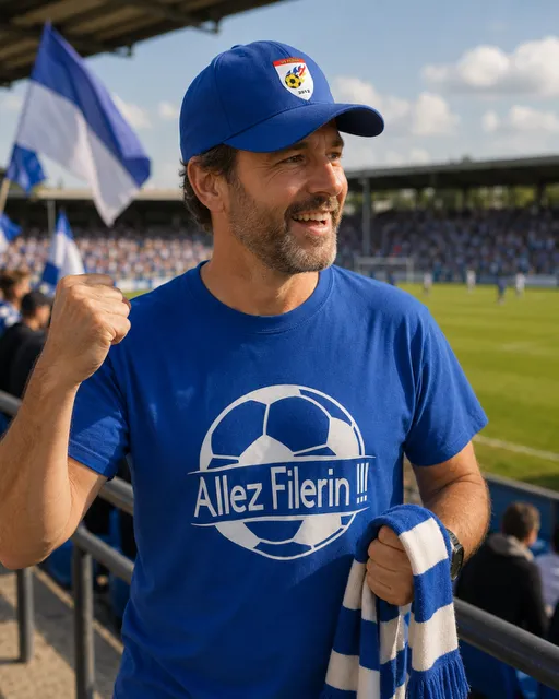 T-shirt bleu royal adulte personnalisé logo devant pour les supporter + casquette bleu royal adulte personnalisé avec logo